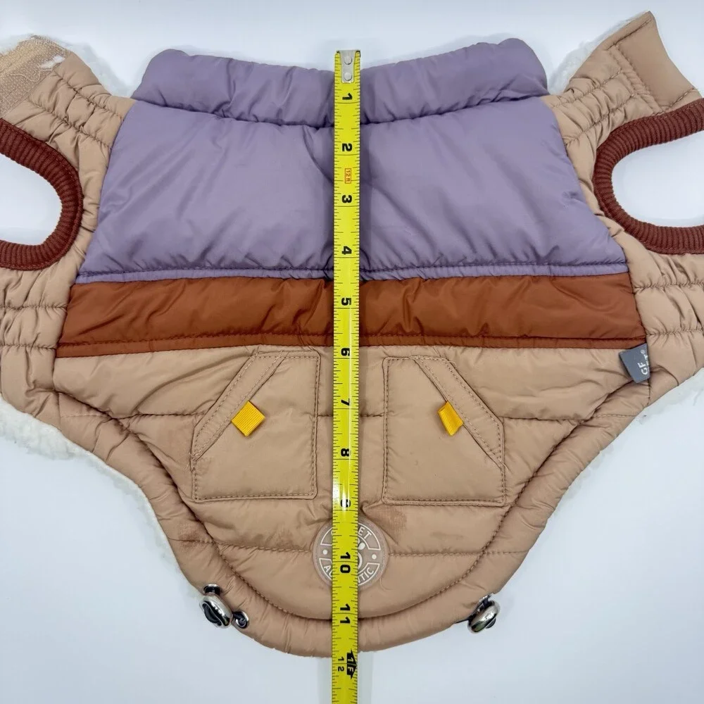 GF Pet Summit Puffer Fleece Lining Jacket Dog Cat Leash Hole Purple Tan Brown XS
